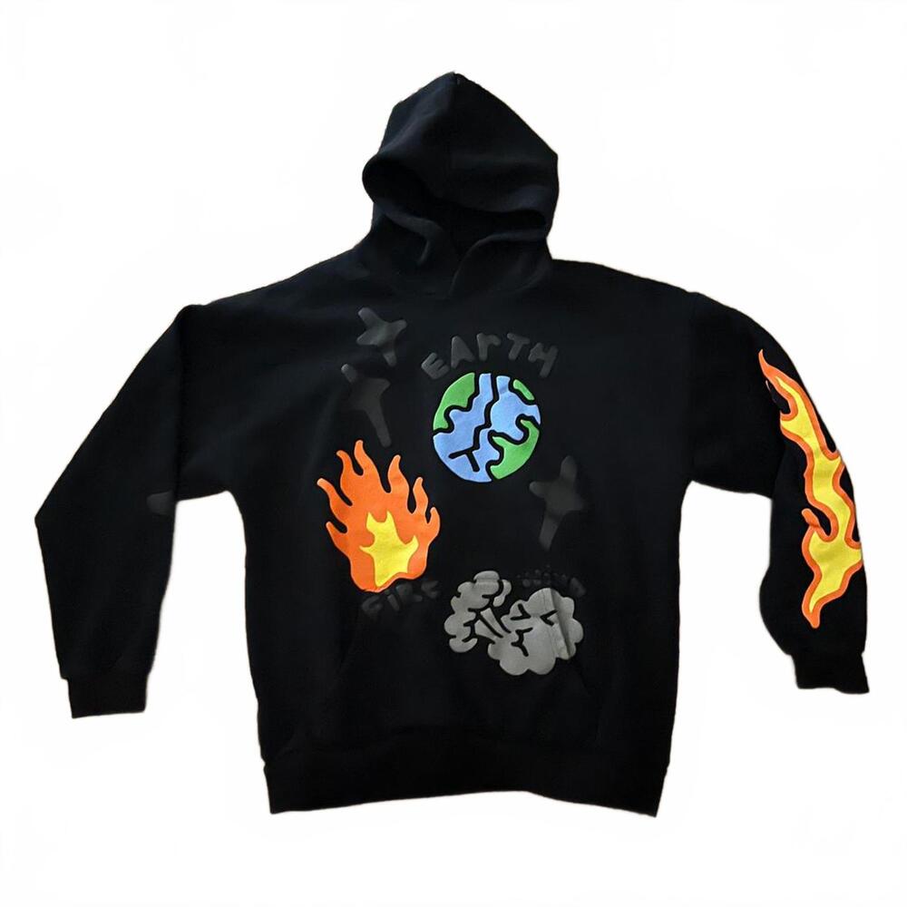 PacSun, L, Black, Earth Graphic Hoodie with Flame Sleeves - Picture 2 of 8